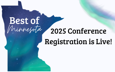 The state of Minnesota is on the left side, which is filled in with a colorful aurora borealis image. White text in the state reads